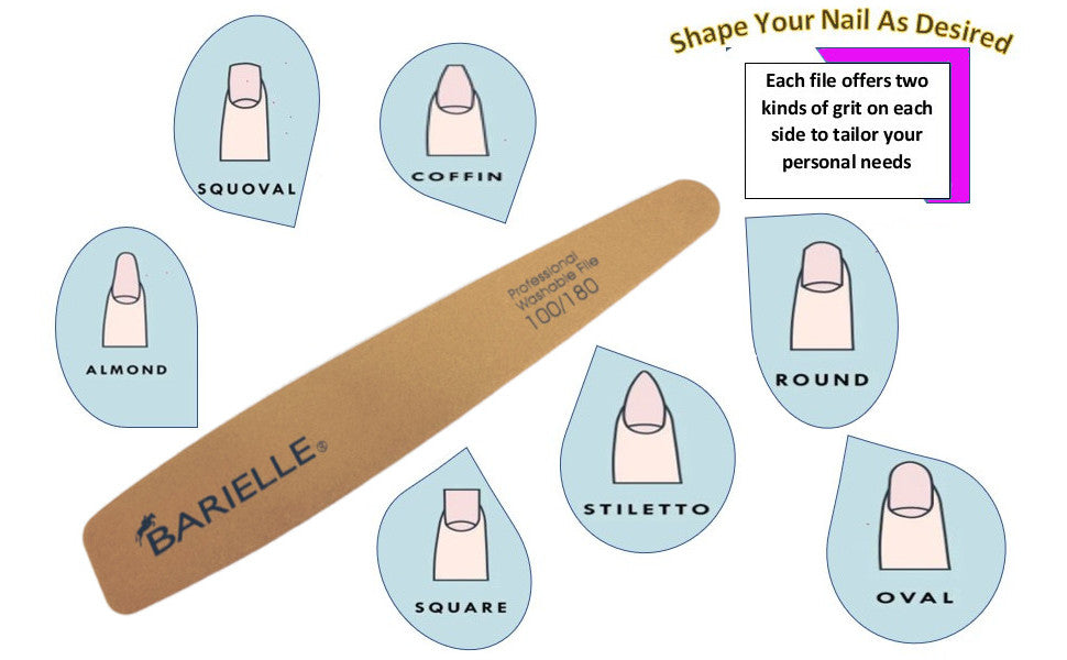 Barielle Washable and Reusable Nail Files 100.180 Grit - Brown/Green (6 PACK) - Professional Nail Files, Double Sided Emery Board for Long Lasting Manicure/Pedicure Finish - Barielle - America's Original Nail Treatment Brand