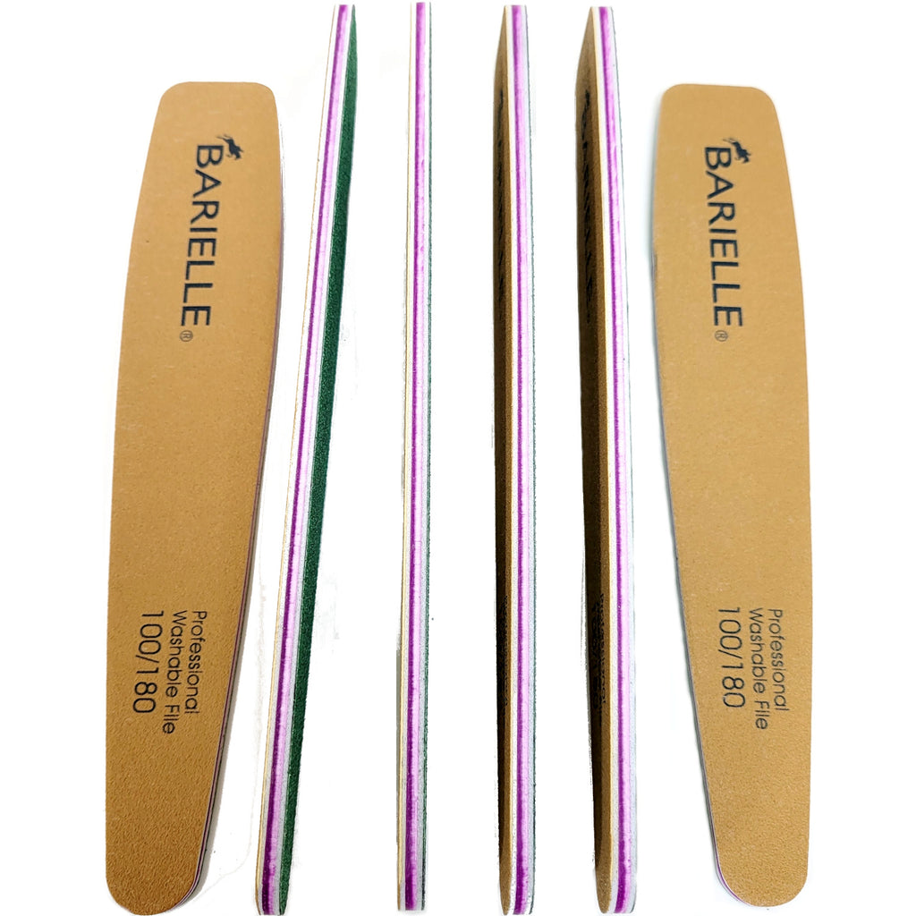 Barielle Washable and Reusable Nail Files 100.180 Grit - Brown/Green (6 PACK) - Professional Nail Files, Double Sided Emery Board for Long Lasting Manicure/Pedicure Finish