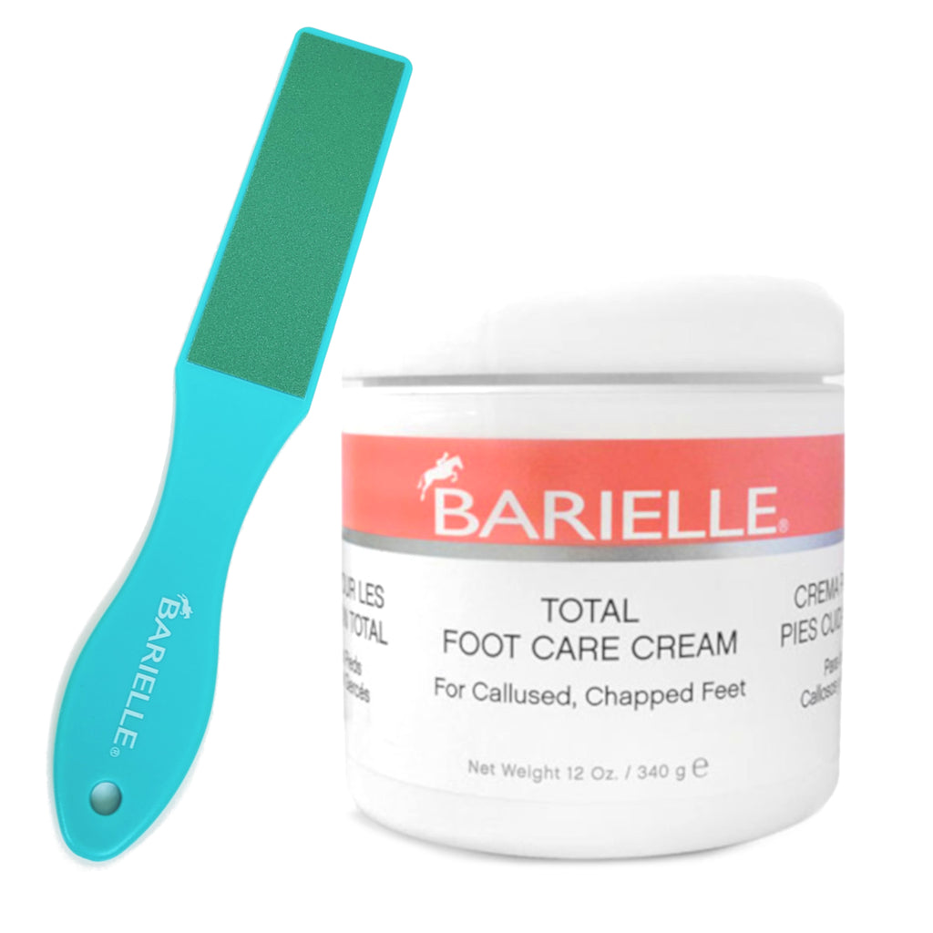 Barielle Total Foot Care Cream with Barielle Pedicure Foot Rasp File Callus Remover, Double Sided 10.7" X 1.7" with 10 Refill Grits