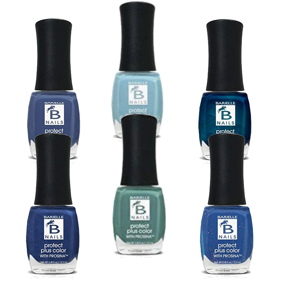 Barielle Protect Plus Nail Polish - Brilliant Blue 6-PC Collection: 6 Assorted Blue Nail Color Shades