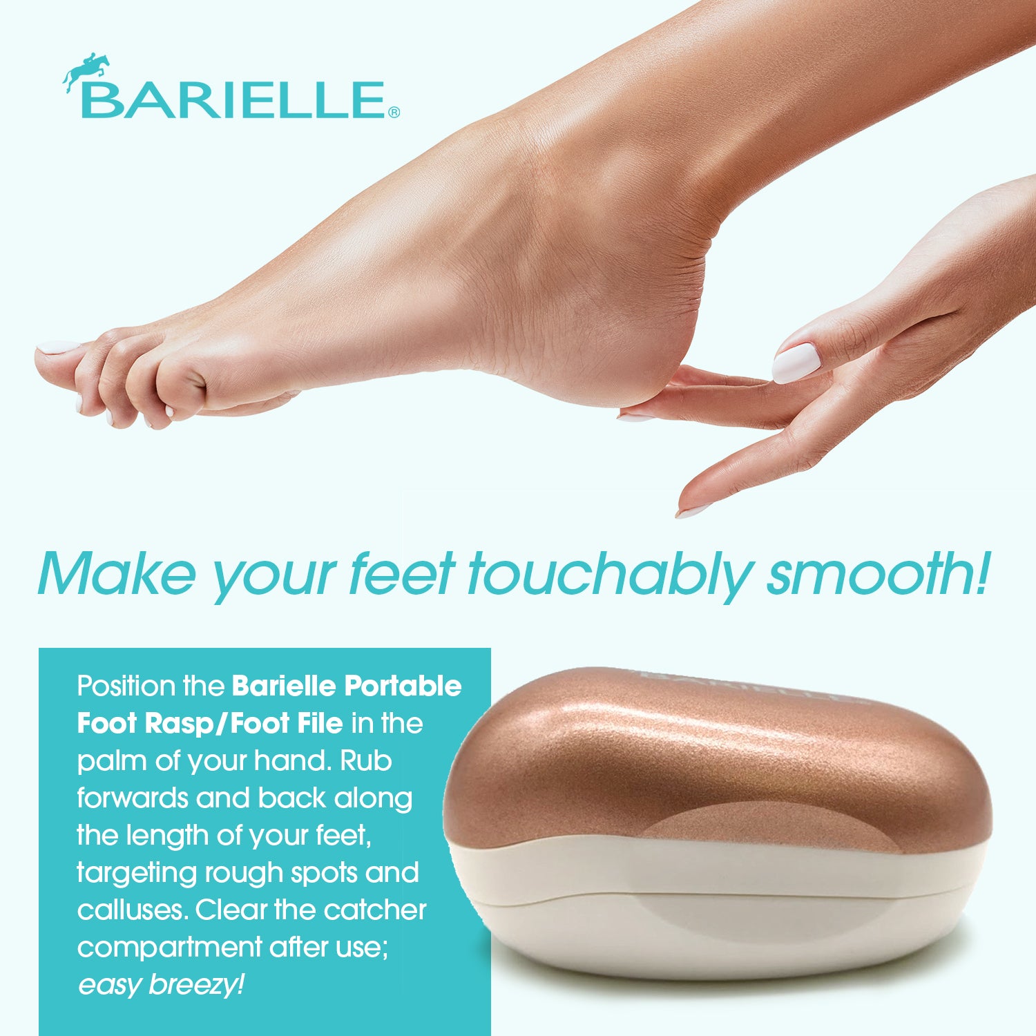 Barielle Portable Oval Gold & White Clamshell Foot File / Foot Rasp - with Stainless Steel Foot Files