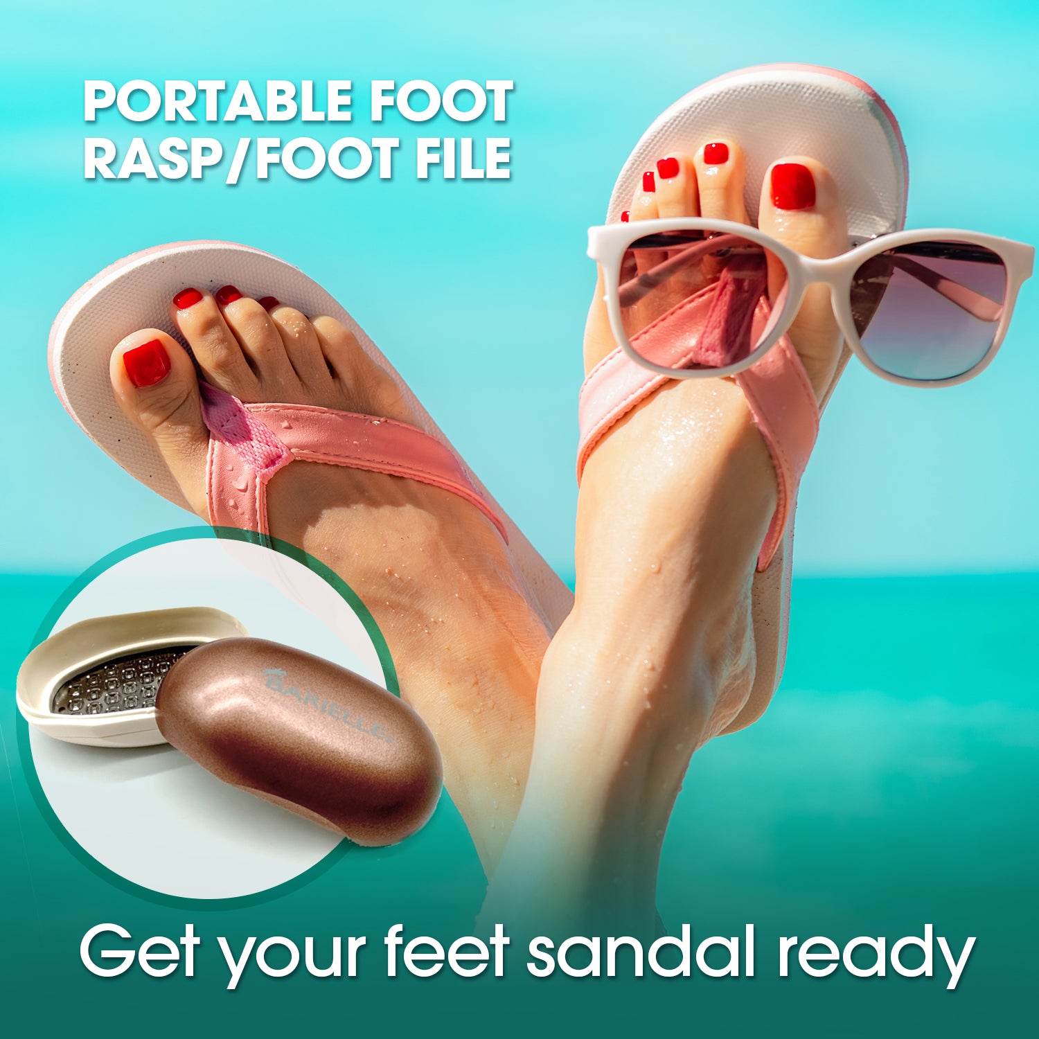 Barielle Portable Oval Gold & White Clamshell Foot File / Foot Rasp - with Stainless Steel Foot Files