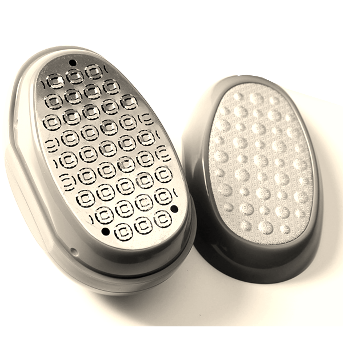Barielle Portable Oval Gold & White Clamshell Foot File / Foot Rasp - with Stainless Steel Foot Files